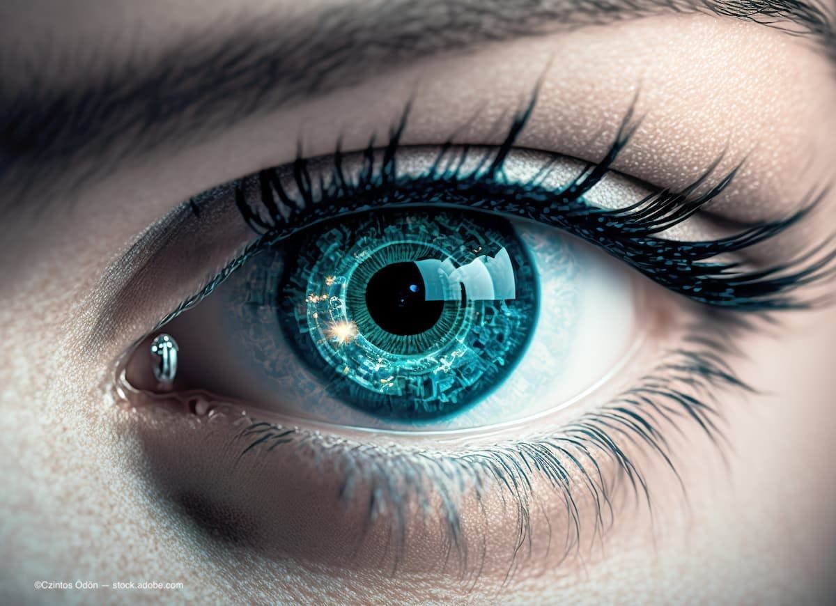 An image of an eye with high-tech and AI imagery on it. (Image Credit: AdobeStock/Czintos Ödön)