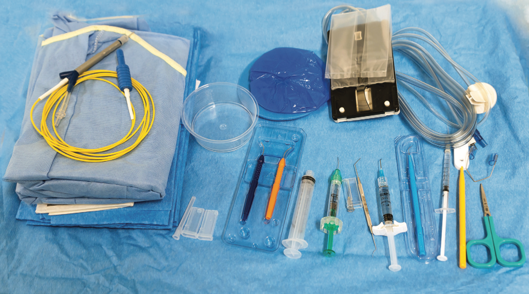 Single-use instrument tray used for nanosecond laser cataract surgery.