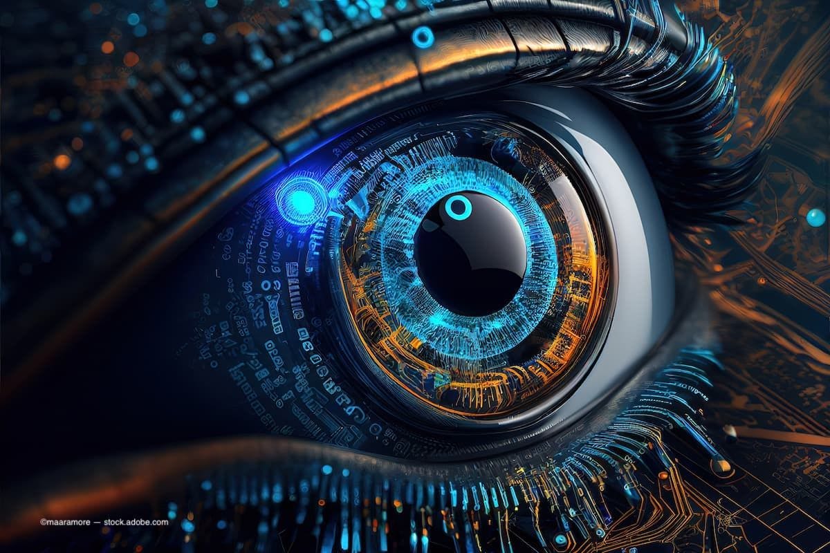 A cyborg eye with futuristic detailing all over (Image Credit: AdobeStock/maaramore)