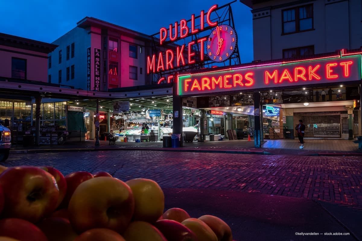 The public market in seattle. (Image Credit: AdobeStock/kellyvandellen)