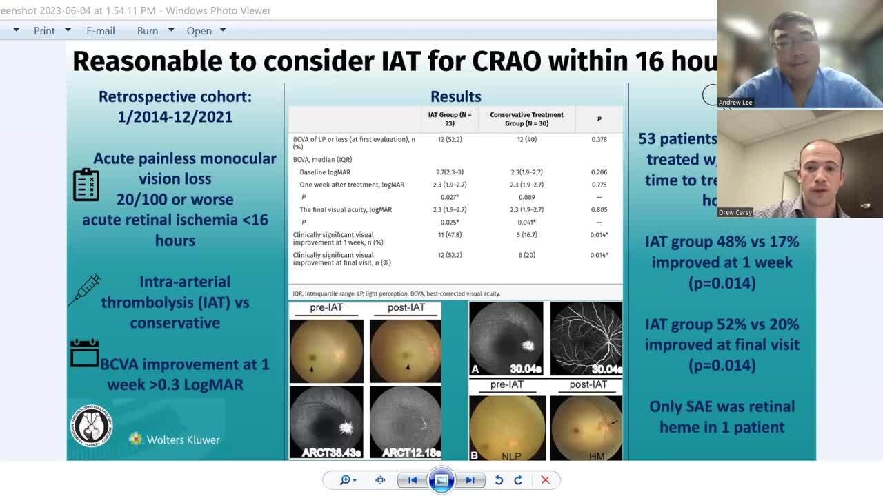 VLOG: Intra-arterial thrombolysis for central retinal artery occlusion within 16 hours