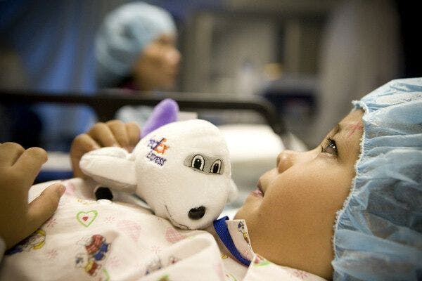 A child is prepped for surgery on the Flying Eye Hospital in Danang, Vietnam in 2010. (Image courtesy of Orbis)