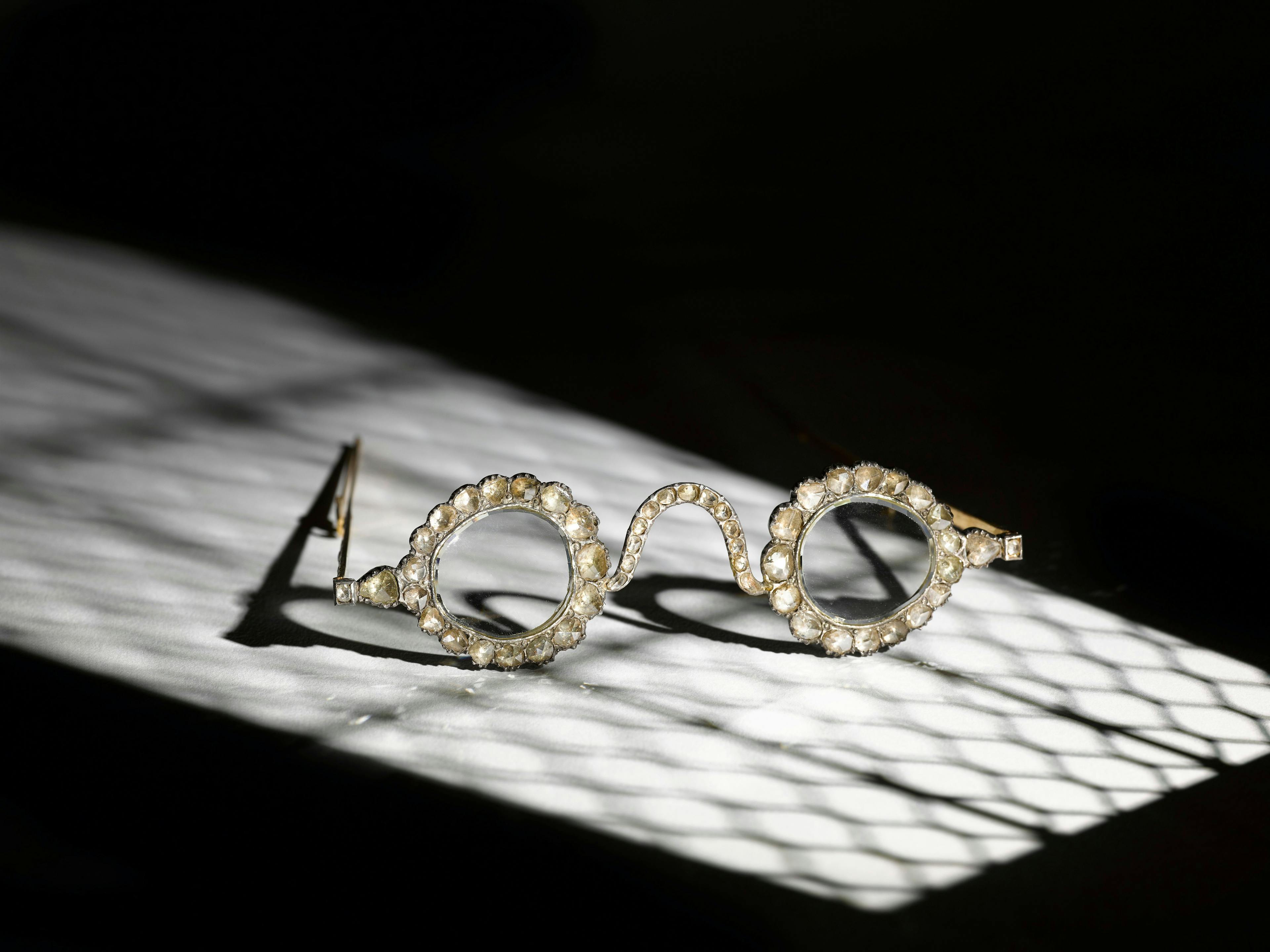 The lenses of the "Halo of Light" eyeglasses are believed to have been cut from a single 200-carat diamond. (Image courtesy of Sotheby's)