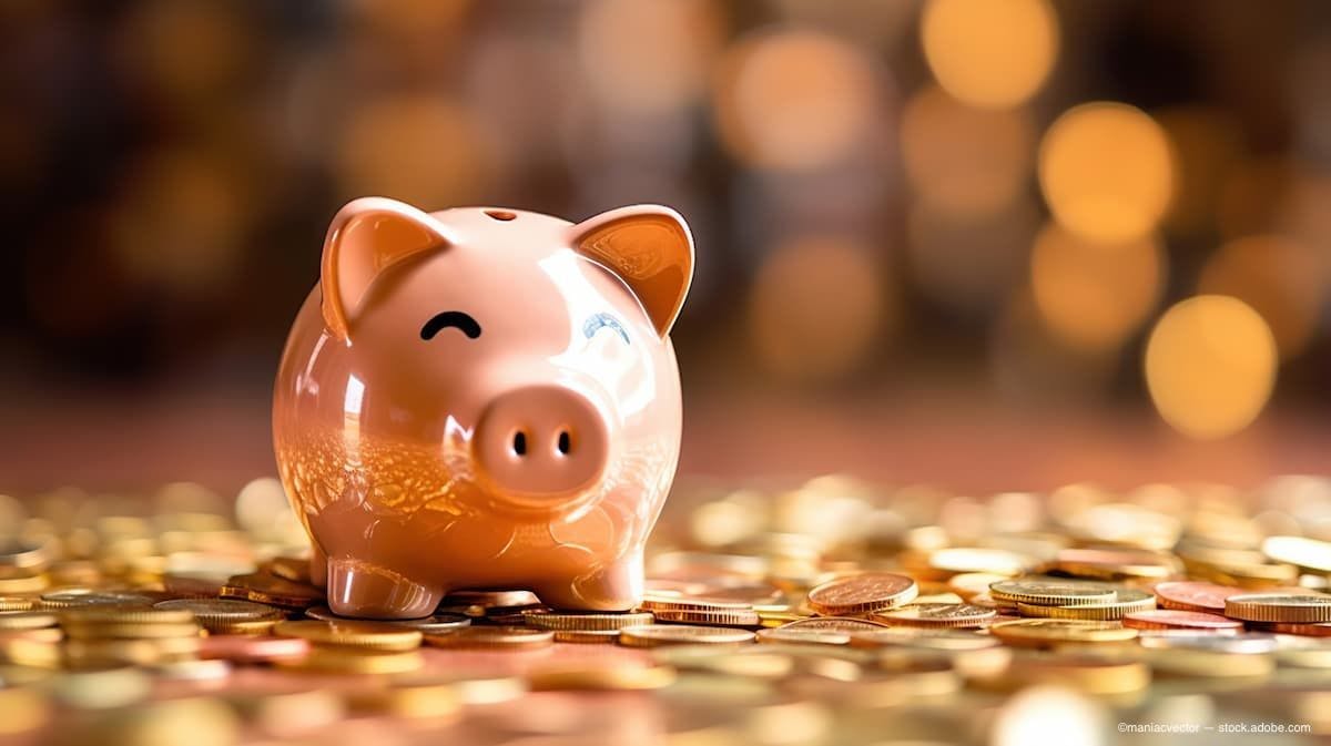 a piggy bank surrounded by gold coins. (image Credit: AdobeStock/maniacvector)