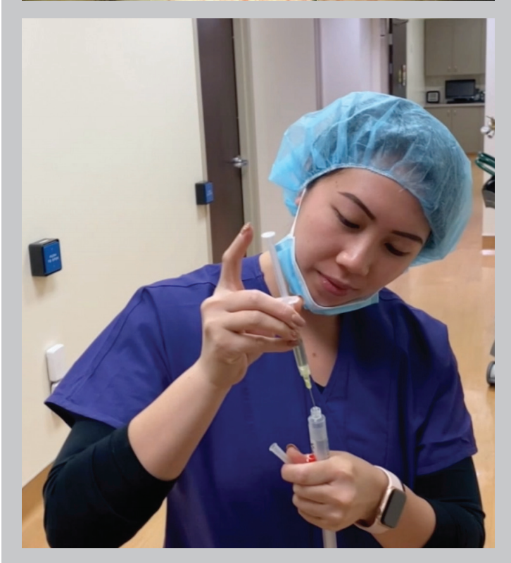 A nurse prepares an injection for use. (Photo courtesy of Scott E. Laborwit, MD)