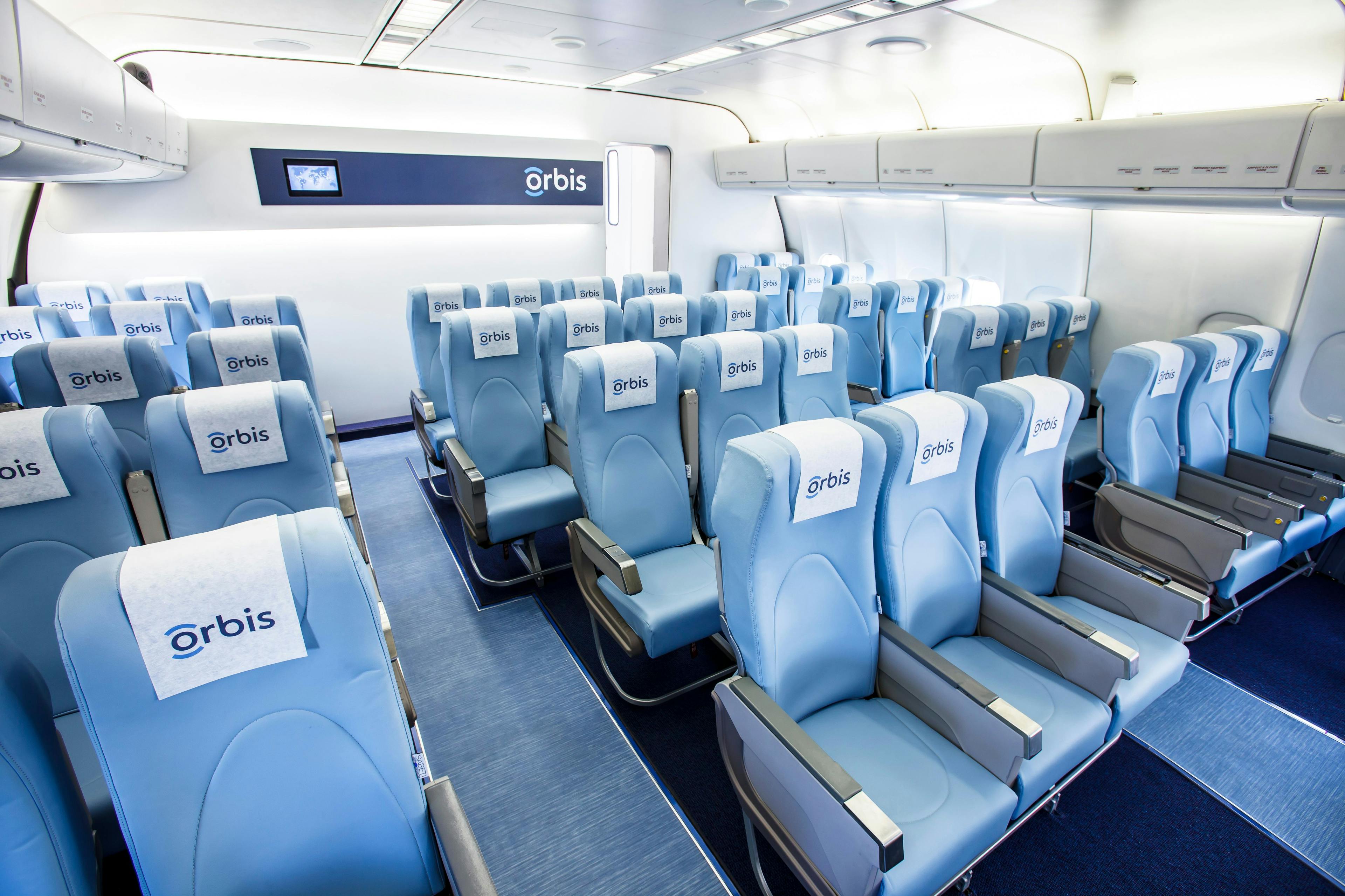 This passenger area aboard the Orbis Flying Eye Hospital doubles as a classroom when the aircraft is on the ground. (All images courtesy of Geoff Oliver Bugbee/Orbis)